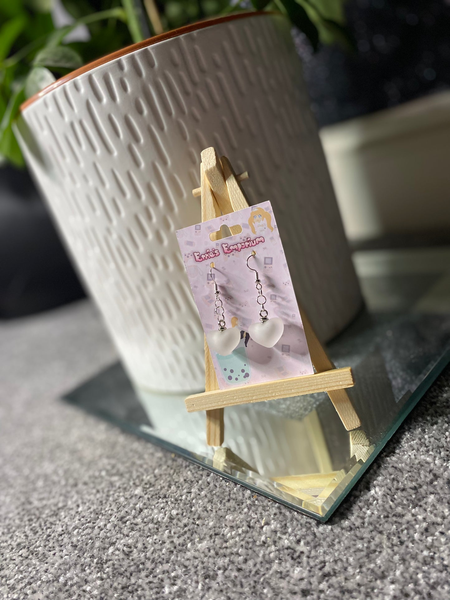 White Heart Drop Earrings