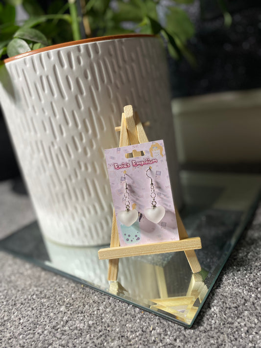 White Heart Drop Earrings