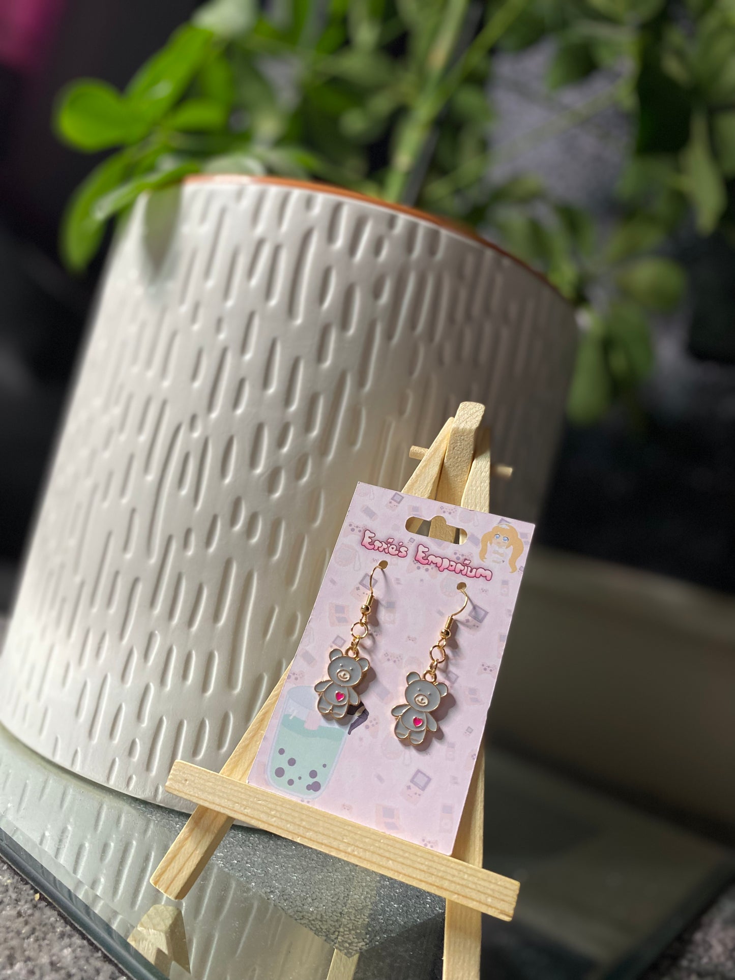 Grey Bear Drop Earrings