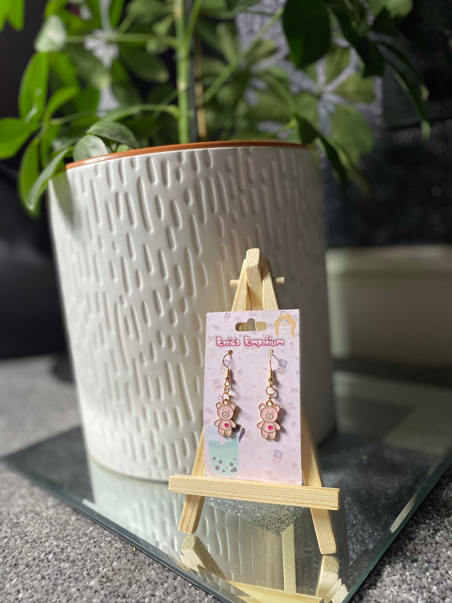 Pink Bear Drop Earrings