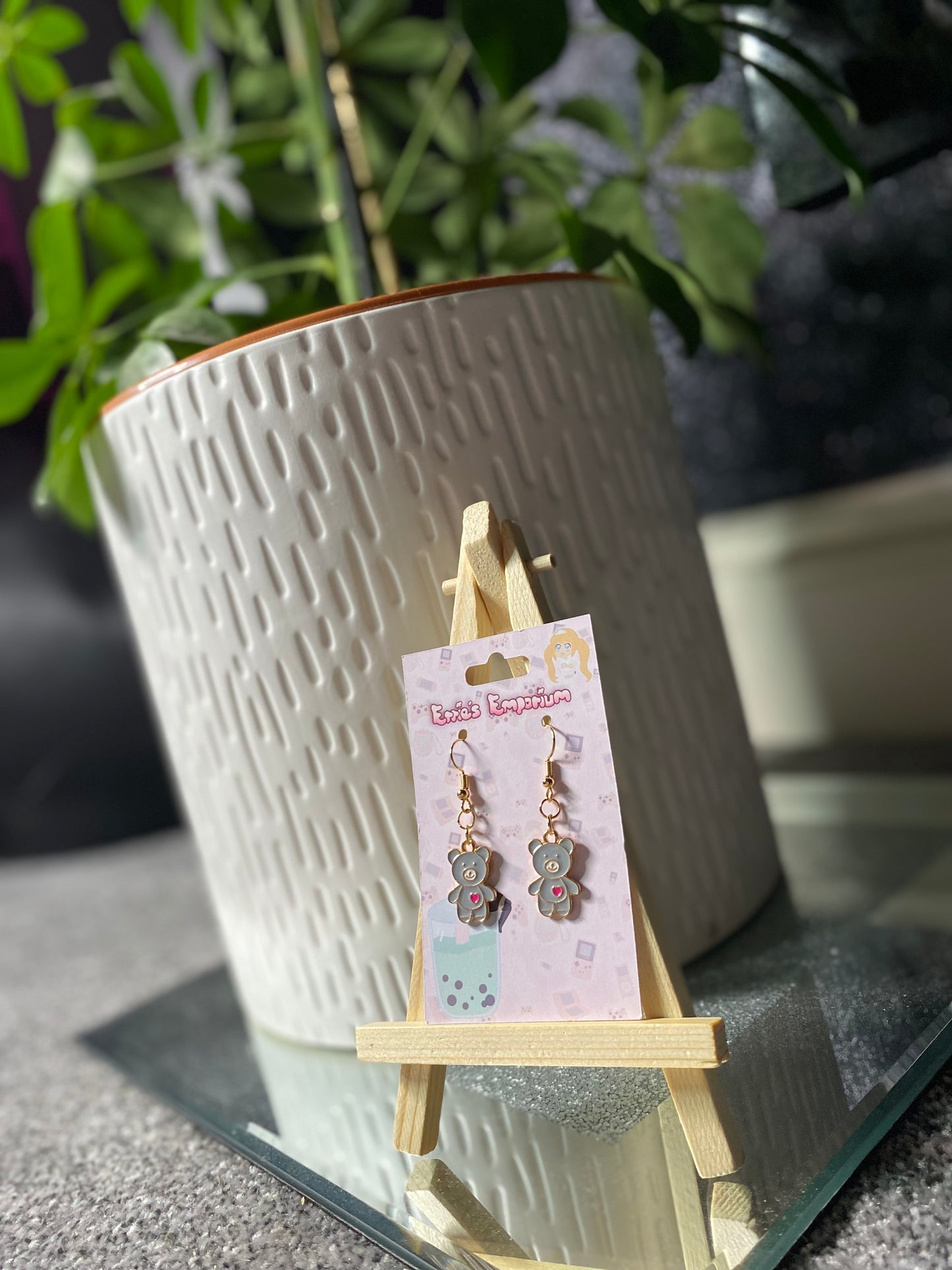 Grey Bear Drop Earrings