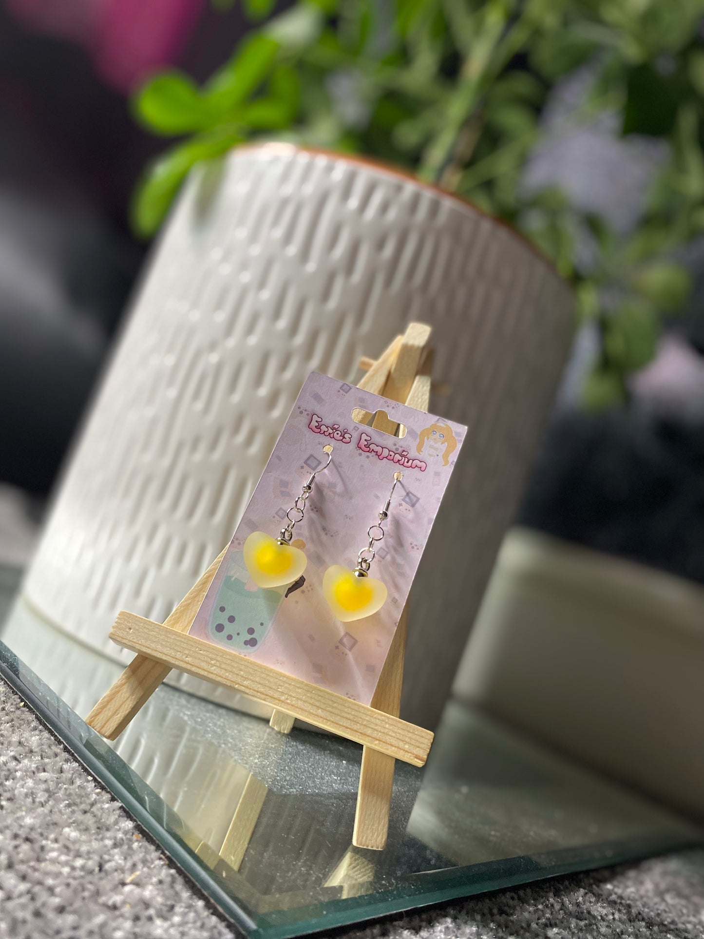 Yellow Heart Drop Earrings