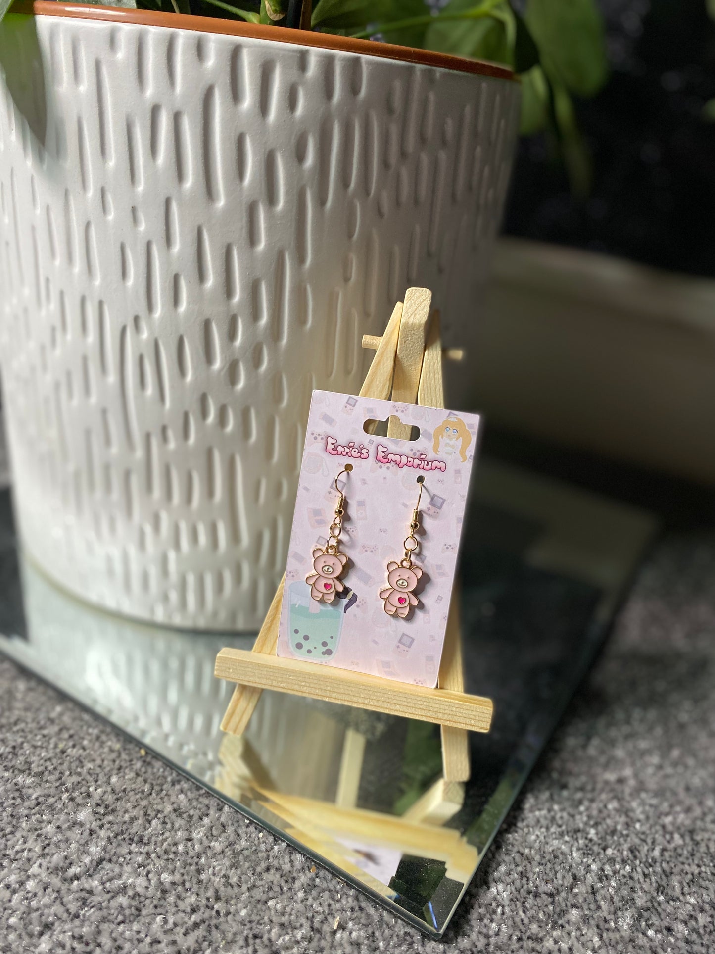 Pink Bear Drop Earrings