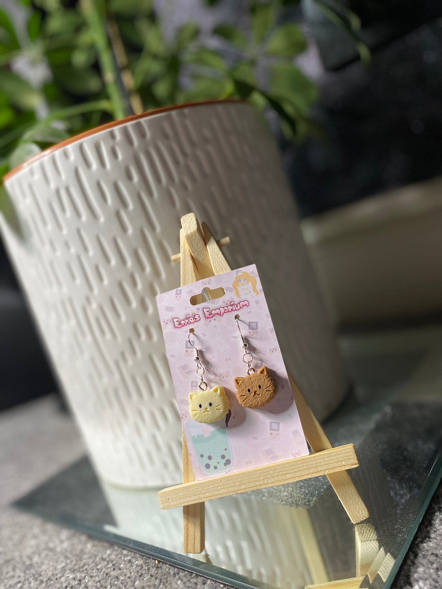 Cat Biscuit Drop Earrings