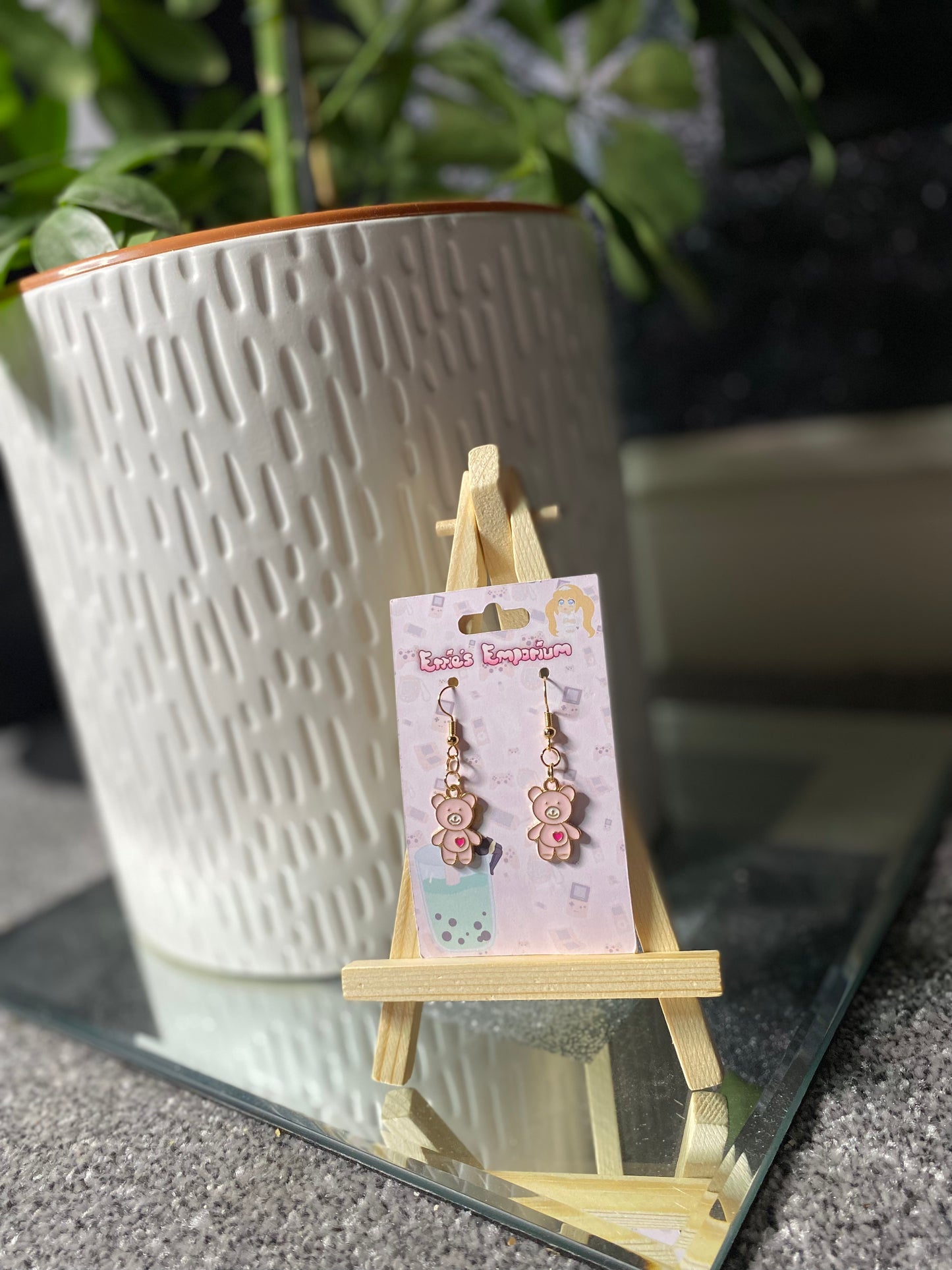 Pink Bear Drop Earrings